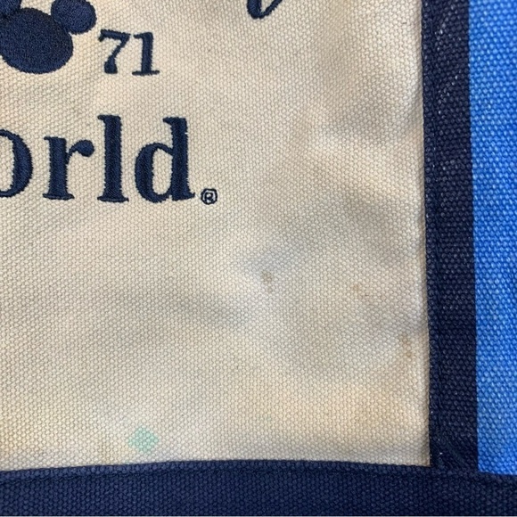 Walt Disney World Canvas Tote Shoulder Beach Bag Blue Beige Mickey 1971 Retro - Picture 5 of 11